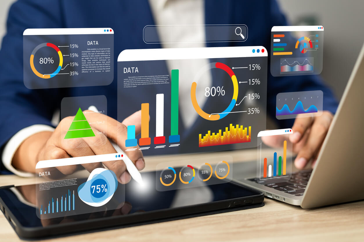 Dashboard showing data analytics and workflow management